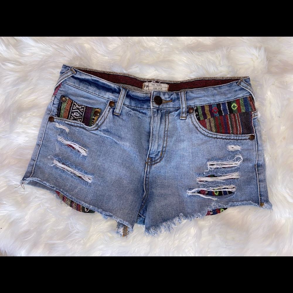 Free people colorful patterned jean shorts - Picture 5 of 6